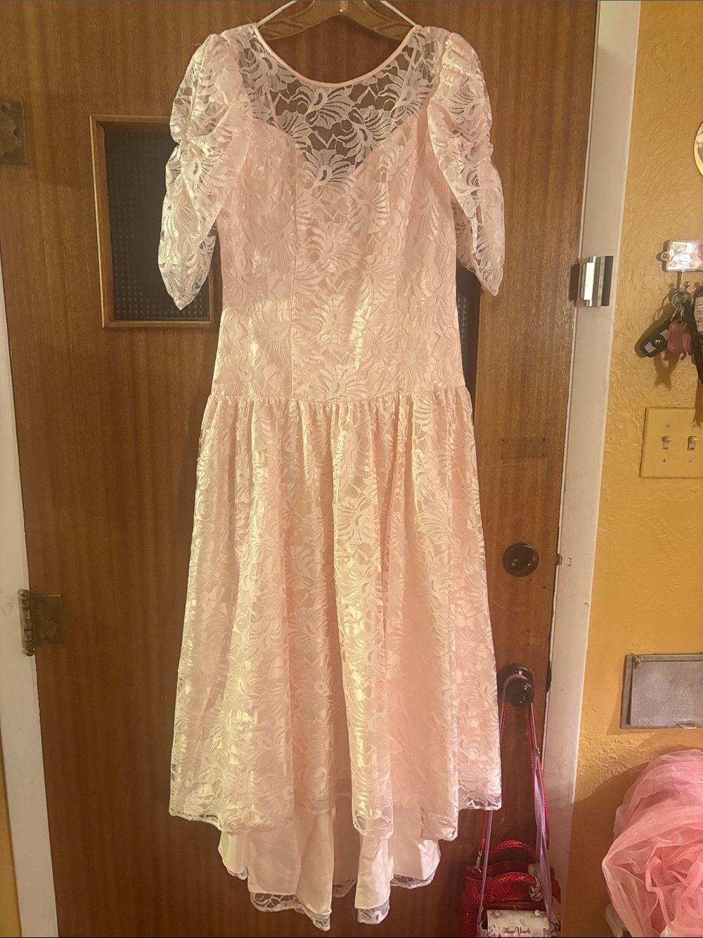 Vintage 80’s Pink Lace Formal Gown Bridesmaid/Prom